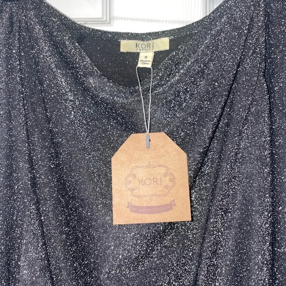 Kori Black Glitter Long Sleeve Bodysuit Shimmer Knit Small Party Cowl Neck